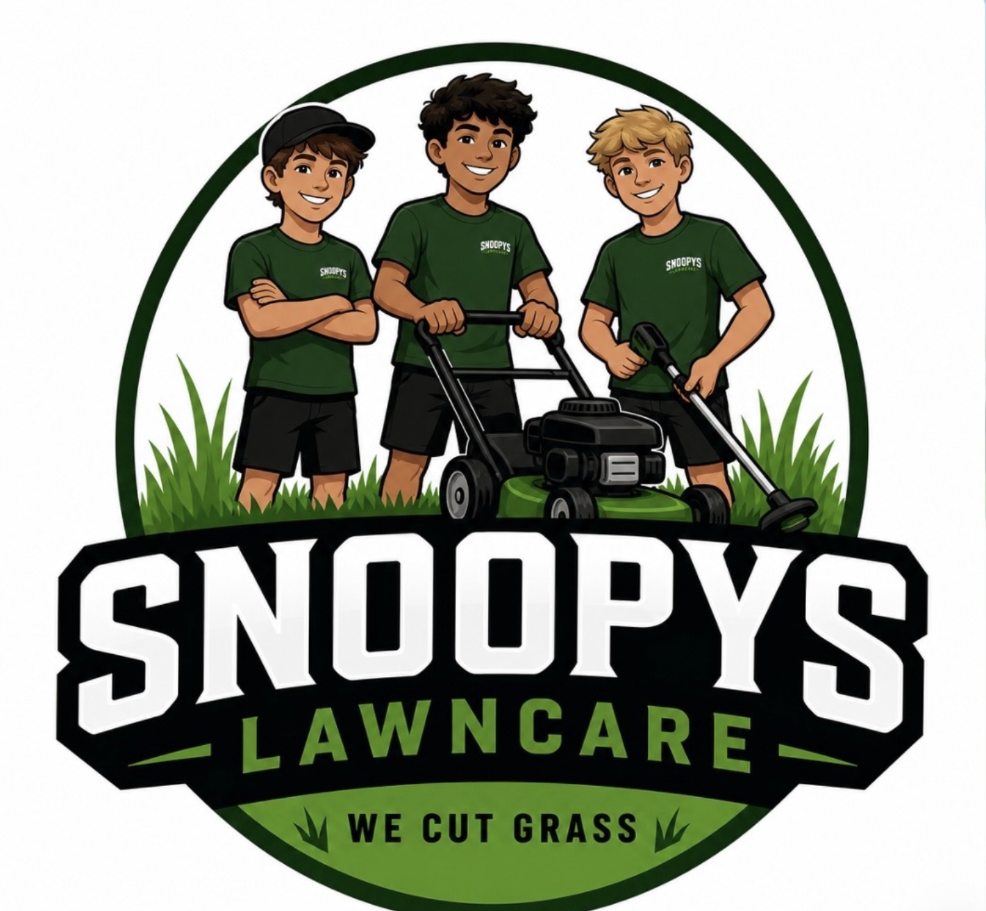 Professional lawn mower in a landscaped yard